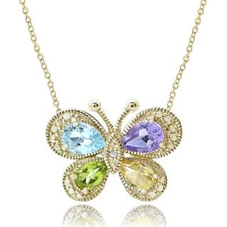 Glitzy Rocks 18k Gold over Silver Multi gemstone Diamond Butterfly