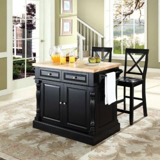 Crosley Butcher Block Top Kitchen Island with 24 in. X Back Stools   Kitchen Islands and Carts