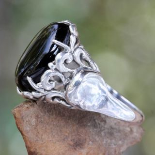 Sterling Silver Night Shadow Onyx Cocktail Ring (Indonesia