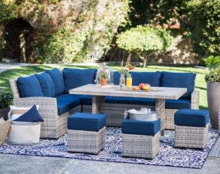 Belham Living Brookville 6 Piece All Weather Wicker Sofa Sectional Patio Dining Set   Patio Dining Sets