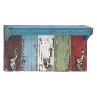 Woodland Imports Multicolored Rustic Wall Plaque with Hooks   17 Inches Wide   Wall Shelves & Hooks