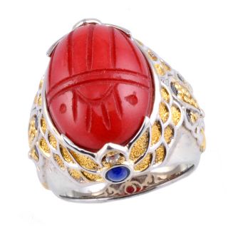 Michael Valitutti Two tone Red Jade, Lapis and Sapphire Ring