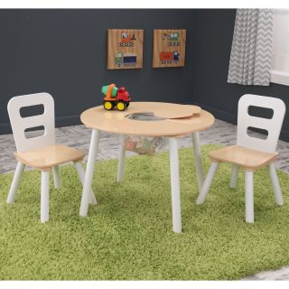 KidKraft Round Table & 2 Chair Set; Natural & White   27027   Activity Tables