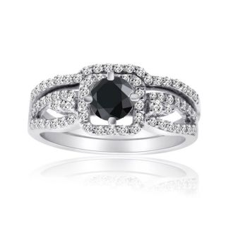 10k White Gold 1ct TDW Black and White Diamond Bridal Ring Set (H I
