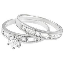Tressa Sterling Silver Round cut Cubic Zirconia Bridal Ring Set