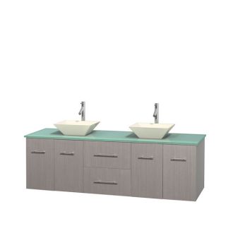 Wyndham Collection Centra Grey Oak 72 inch Double Green Glass Vanity