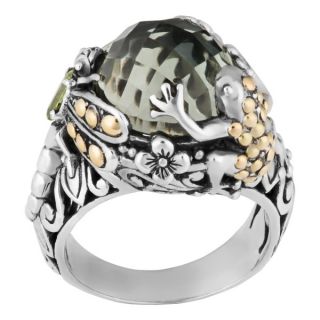 18k Gold and Sterling Silver Prasiolite Tropical Frog Dragonfly Ring