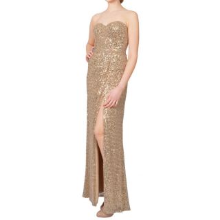 La Femme Gold Sequined Sweetheart Rhinestone Strapless Formal Dress