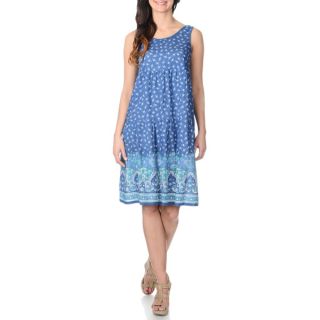 La Cera Womens Blue Floral Print A line Tank Dress