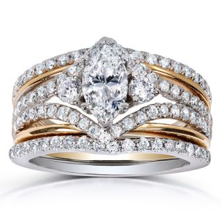 Annello 14k Two Tone Gold 1 2/5ct TDW Marquise Diamond Rings 3 Piece