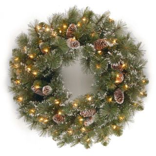 24 inch White Rattan Wreath with Clear Lights