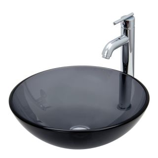 Vigo VGT256 Sheer Black Glass Vessel Sink and Faucet Set   Chrome   Bathroom Sinks