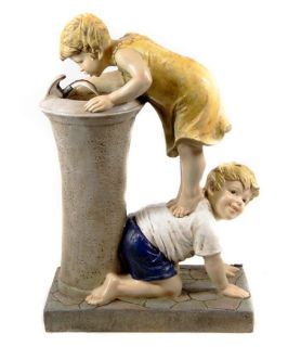 Alpine Boy and Girl Drinking Water Indoor/Outdoor Fountain with LED Light   Fountains