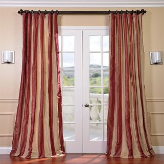 Red/ Golden Tan Striped Faux Silk Taffeta 108 inch Curtain Panel