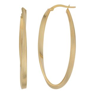 Fremada 10k Yellow Gold Diamond cut Twist Elongated Hoop Earrings