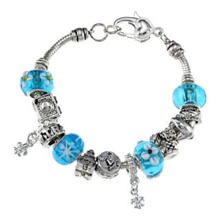 La Preciosa Silverplated 7.5 inch Blue Bead Charm Bracelet   14056188