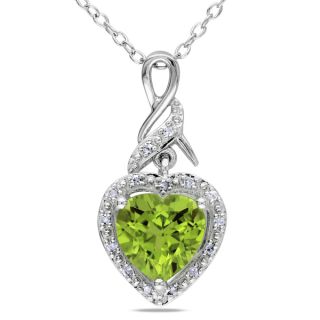 Miadora Sterling Silver Peridot and Diamond Accent Heart Necklace