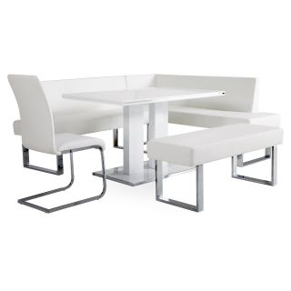 Armen Living Amanda 5 Piece Corner Nook Dining Set with Benches   White   Kitchen & Dining Table Sets