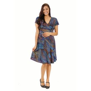 24/7 Comfort Apparel Womens Maternity Blue and Gold Striped Empire