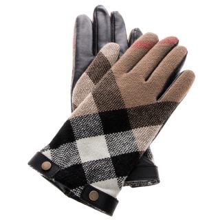 Burberry Check Wool and Leather Touch Screen Gloves  