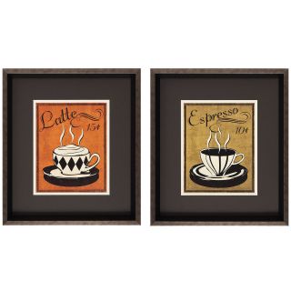 Retro Latte and Espresso Framed Wall Art   Set of 2   15W x 17H in. ea.   Wall Art