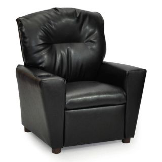 Kidz World Recliner with Cup Holder   Black Vinyl   Kids Upholstered Chairs
