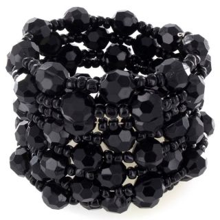 Black Faceted Bead Coil Stretch Bracelet  ™ Shopping   Big