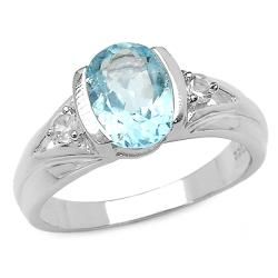 Malaika Sterling Silver Oval cut Blue Topaz and White Topaz Ring