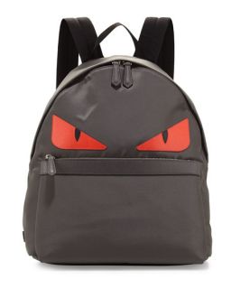 Fendi Monster Nylon Backpack, Gray/Red