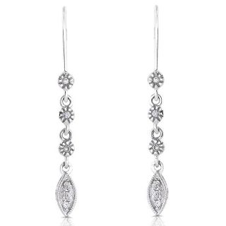 Annello 14k White Gold Diamond Leaf Dangle Earrings  