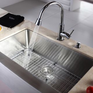 Kraus KHF200 33 KPF2220 KSD30 Single Basin Farmhouse Kitchen Sink with Faucet