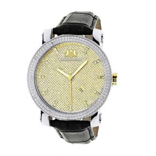 Luxurman Mens Gold Two tone 1/5ct Diamond Watch with Black Leather
