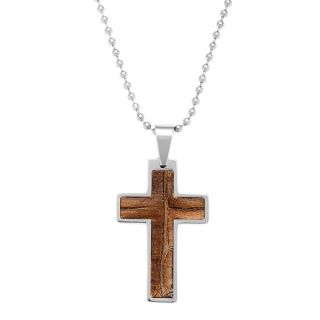 Gravity Stainless Steel Wood Inlay Cross Necklace