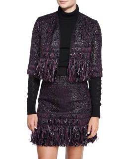 Milly Couture Tweed Bolero with Tiered Fringe Trim