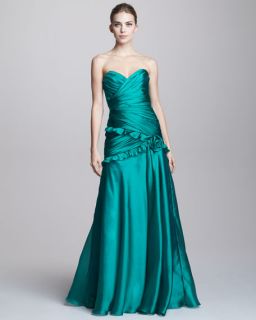 Theia Strapless Ruched Gown