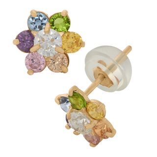 Junior Jewels 10 karat Gold Heart shaped Multicolored crystal Stud