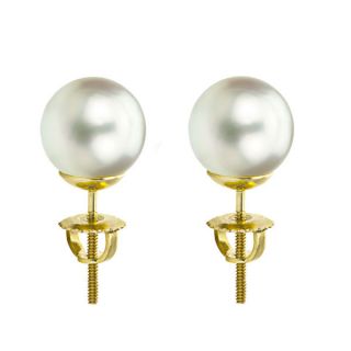 DaVonna 14k Gold White South Sea Cultured Pearl Stud Earrings (9.5 10