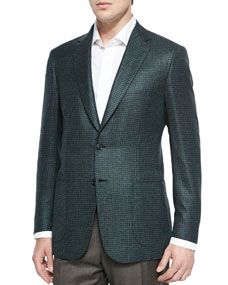 Brioni Houndstooth Two Button Jacket, Green Check