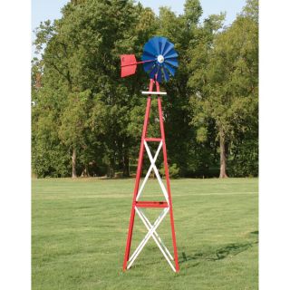 Outdoor Water Solutions Ornamental Backyard Windmill — Red, White and Blue, 12ft.H, Model# BYW0052  Lawn Ornaments, Planters   Fountains