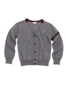 Gucci Long Sleeve Web Detail Cardigan, Gray