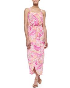 Amanda Uprichard Palm Print Silk Tulip Maxi Dress, Pink