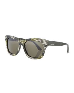 Valentino Camo Crystal Sunglasses, Army Green