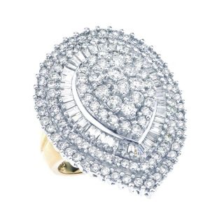 14k Two tone Gold 3ct TDW Pear Shape Baguette Diamond Ring (H I, I1 I2