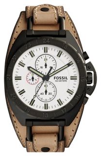 Fossil Breaker Chronograph Leather Cuff Watch, 45mm