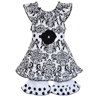 AnnLoren Boutique Girls Black and White Damask Tunic with Long Shorts