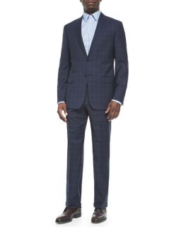 Armani Collezioni G Line Windowpane Two Piece Suit, Navy/Bright Blue