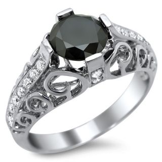Noori 14k White Gold 1 4/5ct Certified Black Round Diamond Engagement