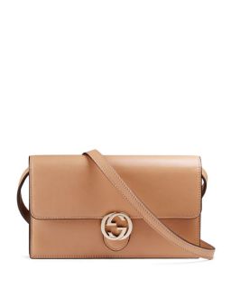 Gucci Icon Leather Wallet with Strap, Beige