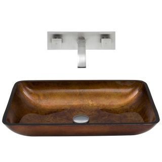 Vigo VGT306 Rectangular Russet Glass Vessel Sink and Wall Mount Faucet Set   Brushed Nickel   Bathroom Sinks