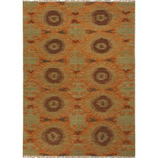 Flat Weave Tribal Pattern Gold/ Green Wool Area Rug (2 x 3)